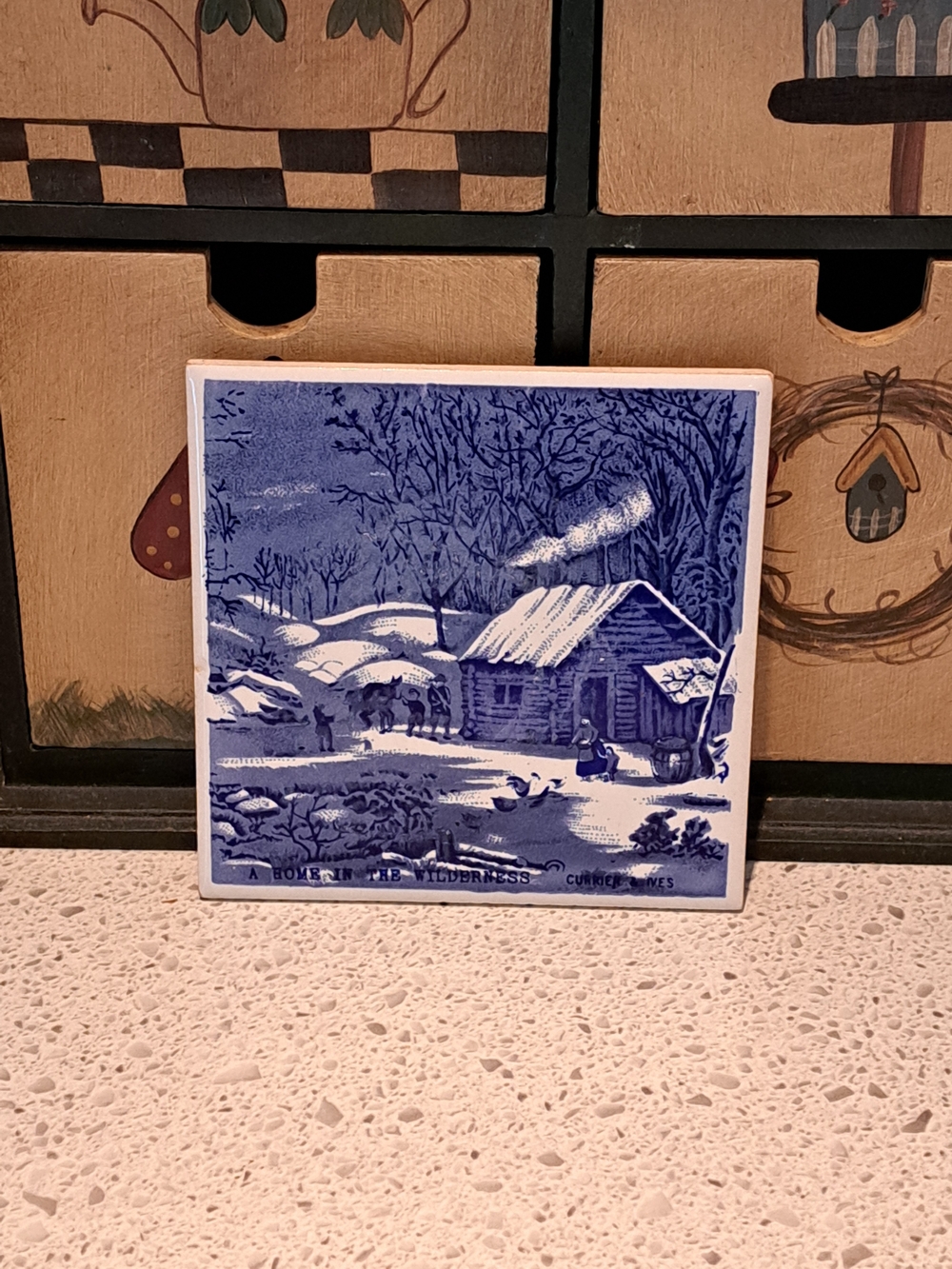 Blue Scenic Ceramic Wall Tile Art - A Home In The Wilderness